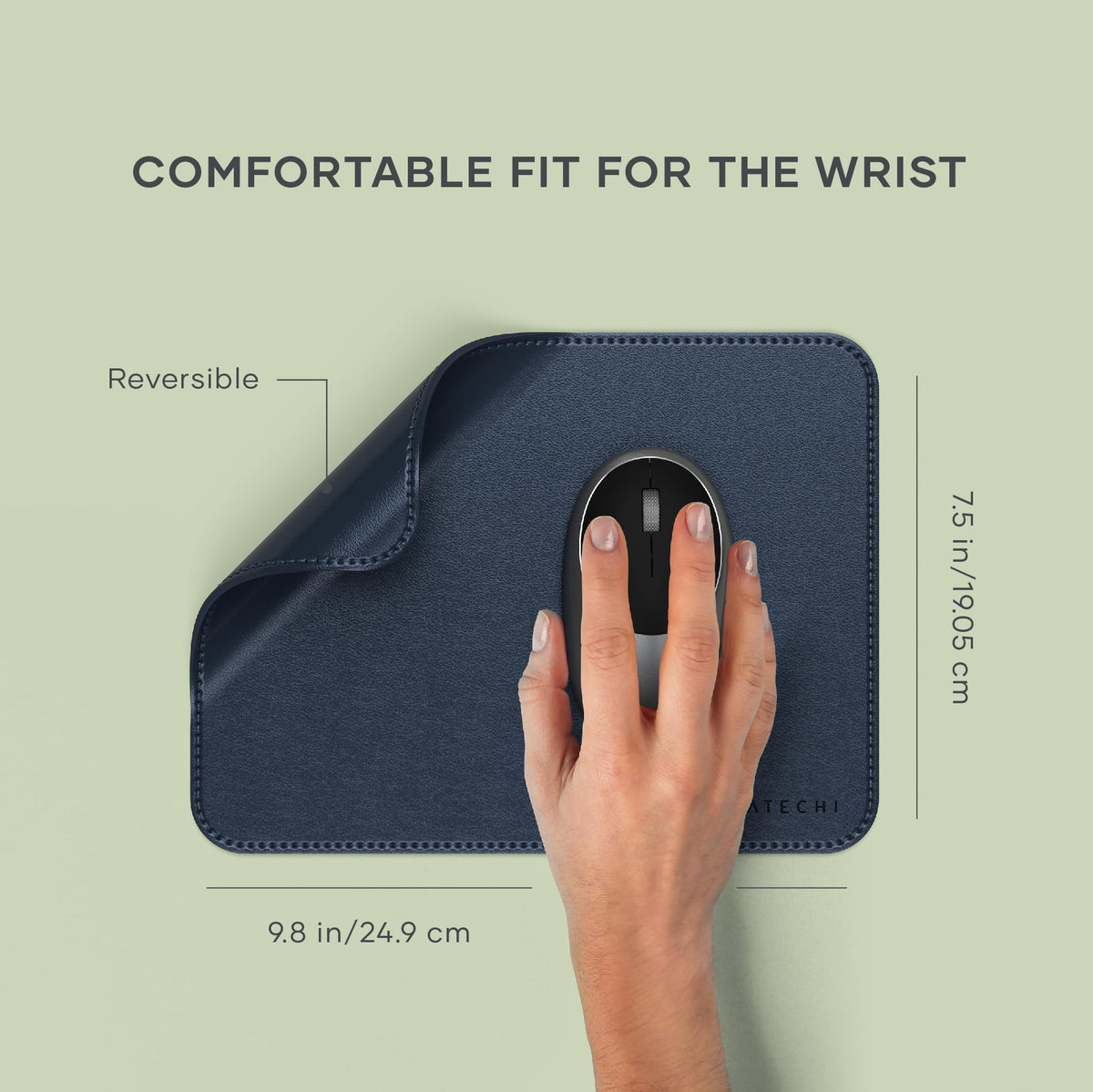 Satechi Vegan-Leather Mouse Pad, Reversible Design, Ergonomic, Blue