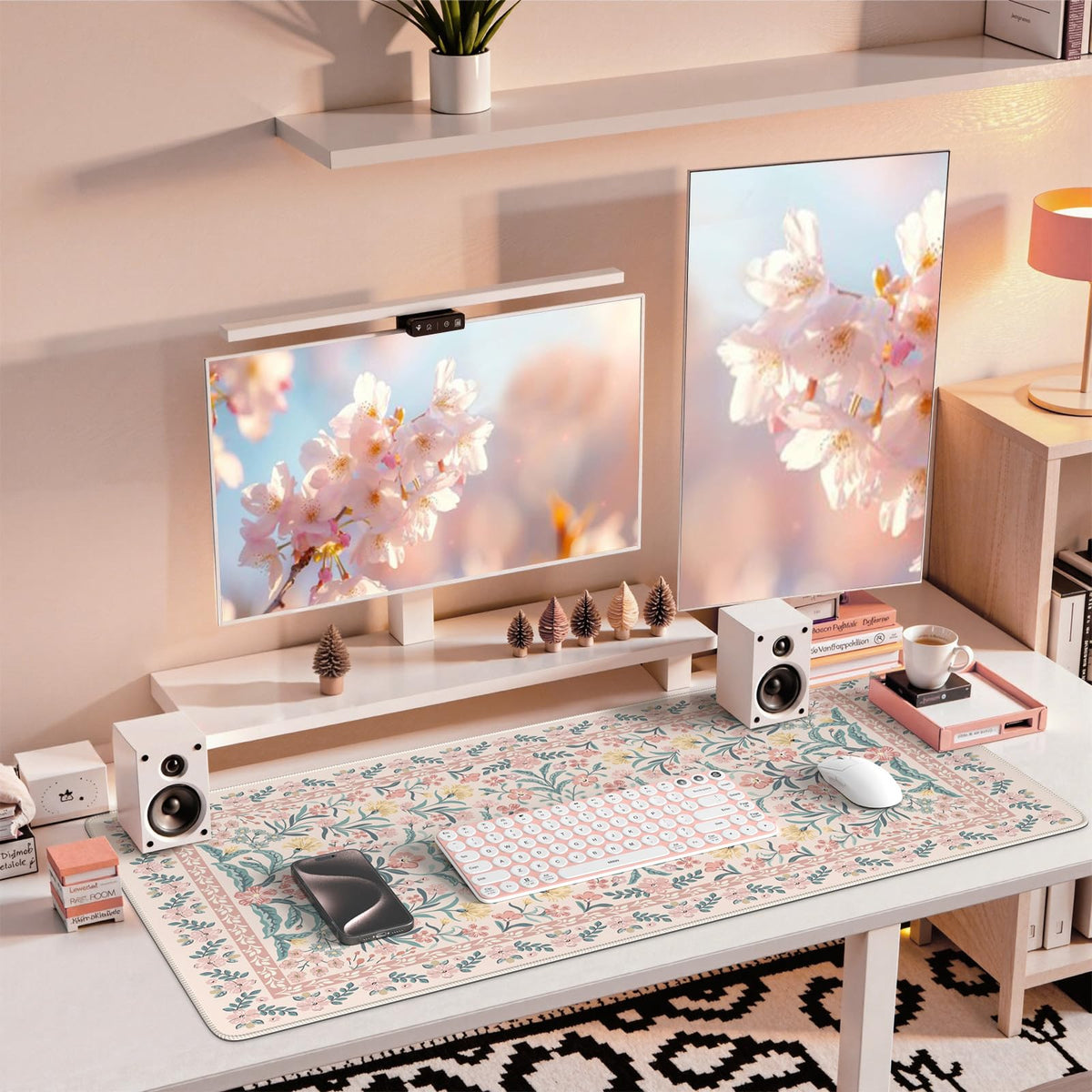 iCasso Desk Mat,Mouse Pad for Office Desk,35.4x15.7in,Pink Floral