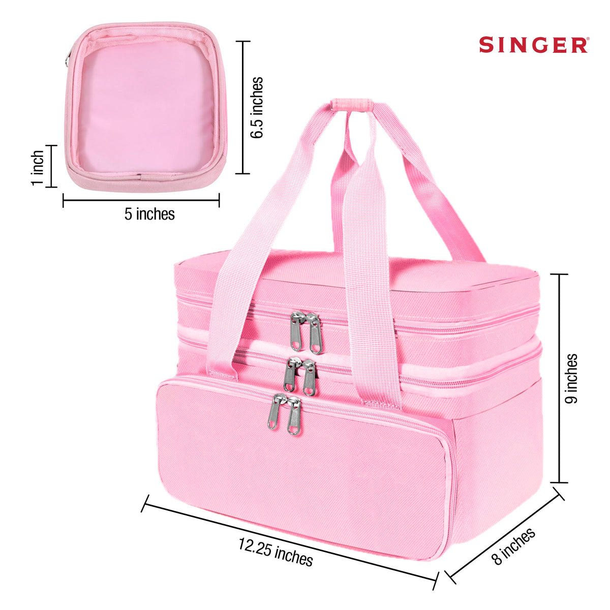 SINGER Portable Sewing Accessories Organizer Bag, 18 Compartments, Pink