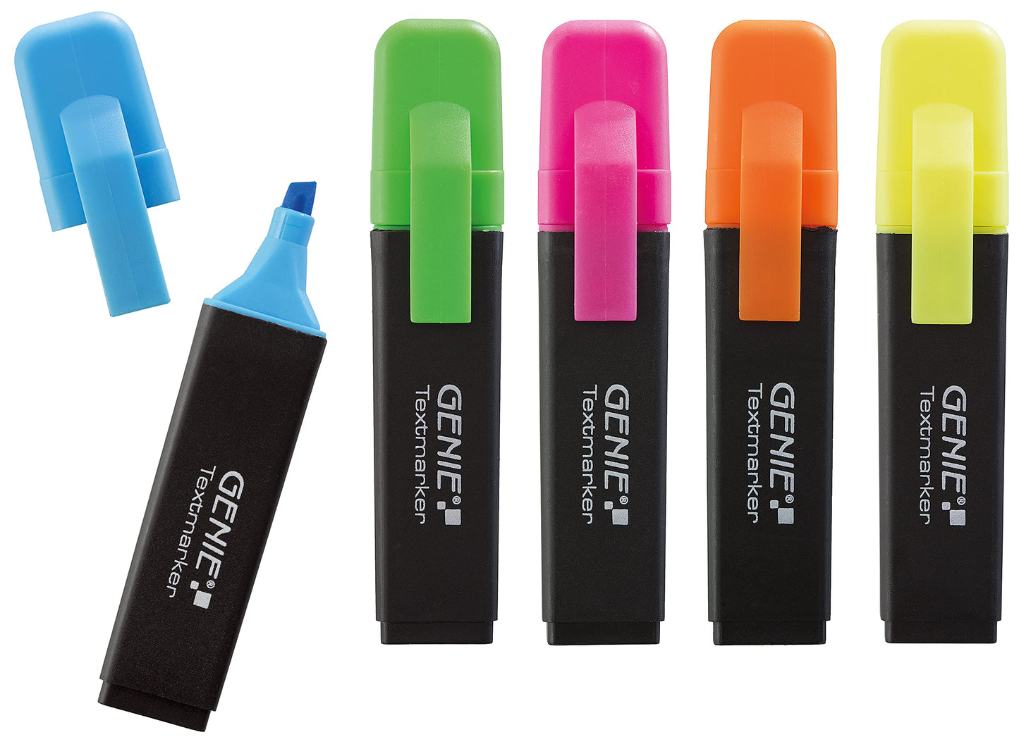 Genie Highlighters with Chisel Tip, Fluorescent Yellow 5er Pack