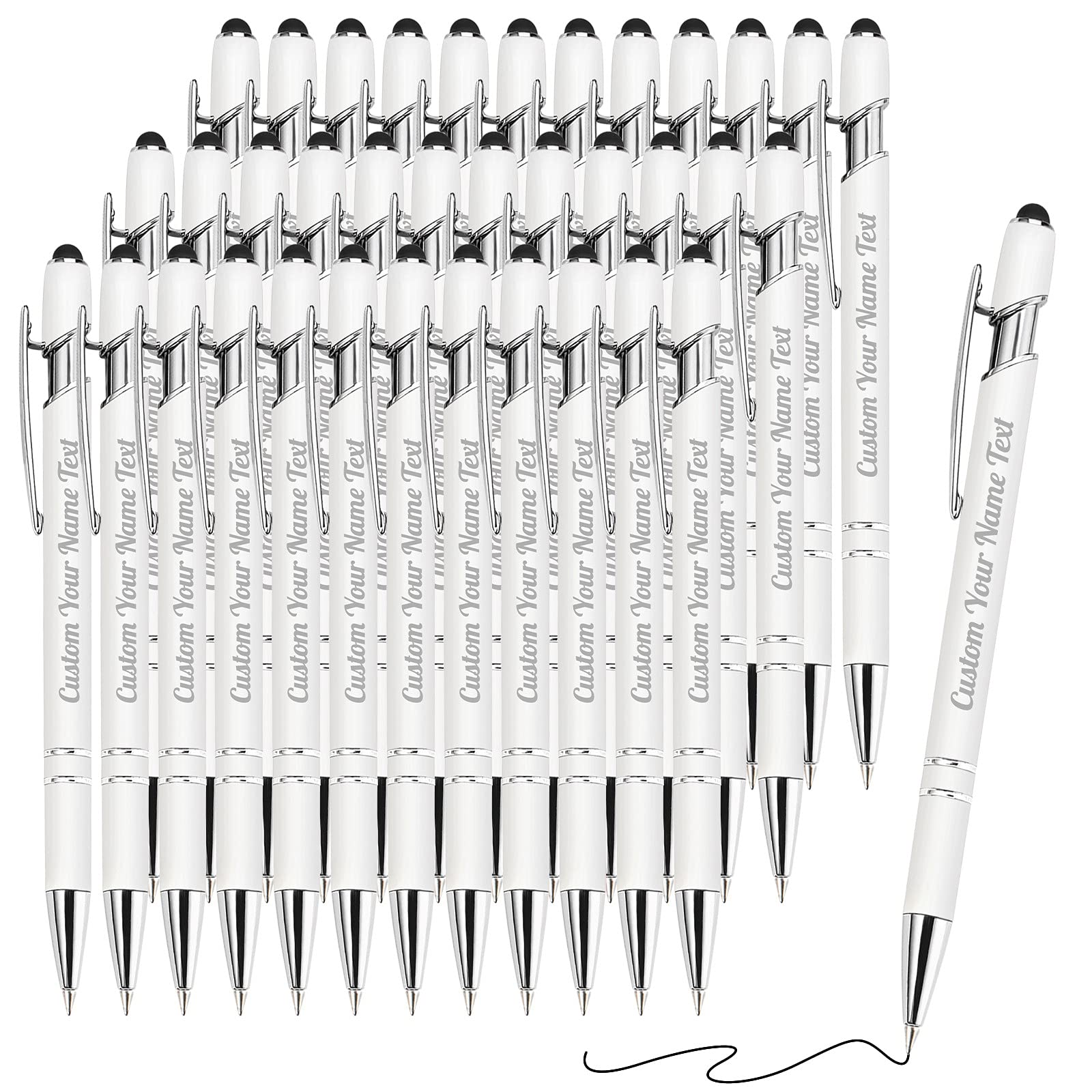 36PCS Personalized Pens Bulk with Name Free Engraving,Custom Ballpoint Pens with Stylus,Engraved