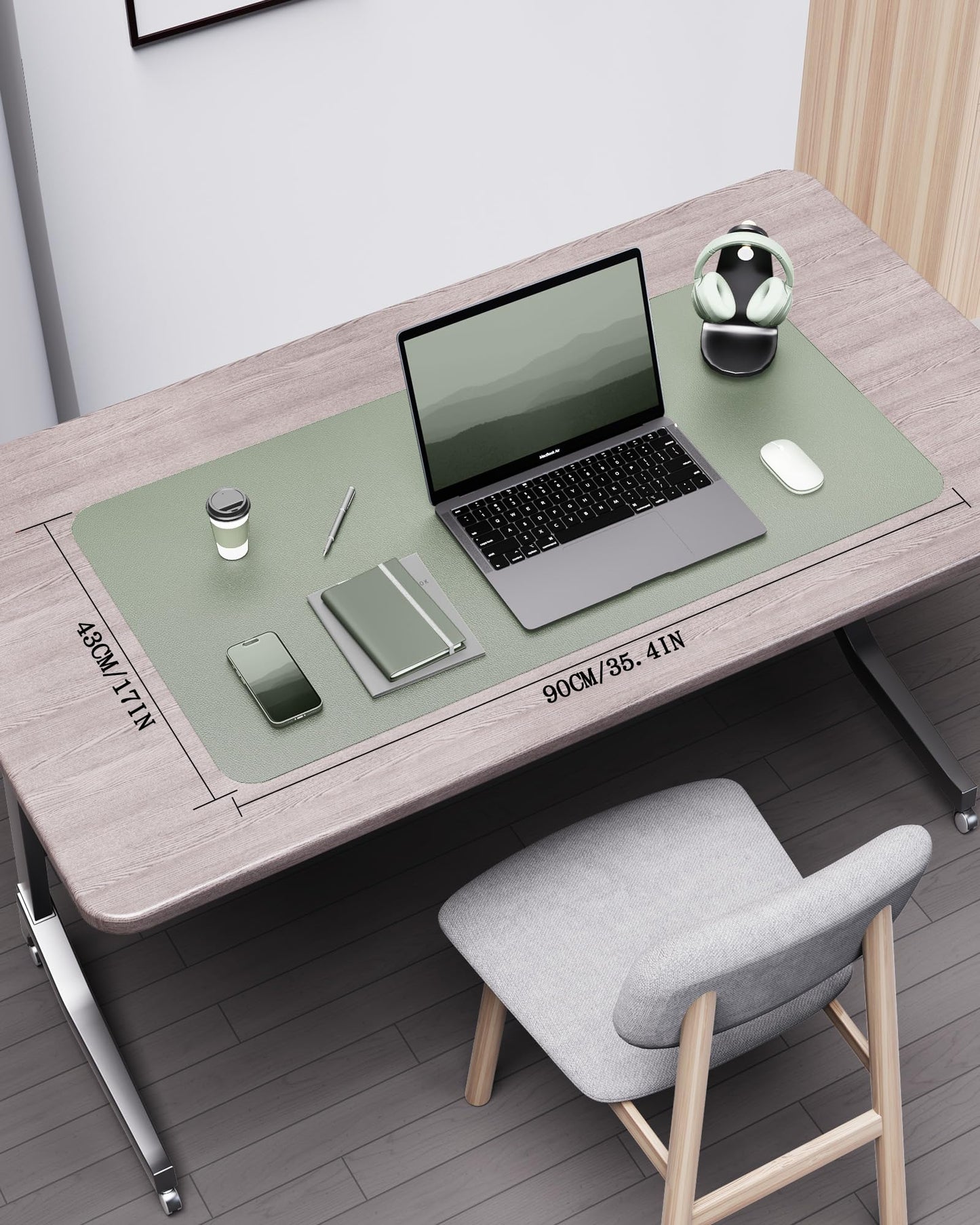 YSAGi Double-Sided Desk Pad, 35.4"x17"Leather Desk Mat, Eco Cork Desk Pad Protector,Large Mouse