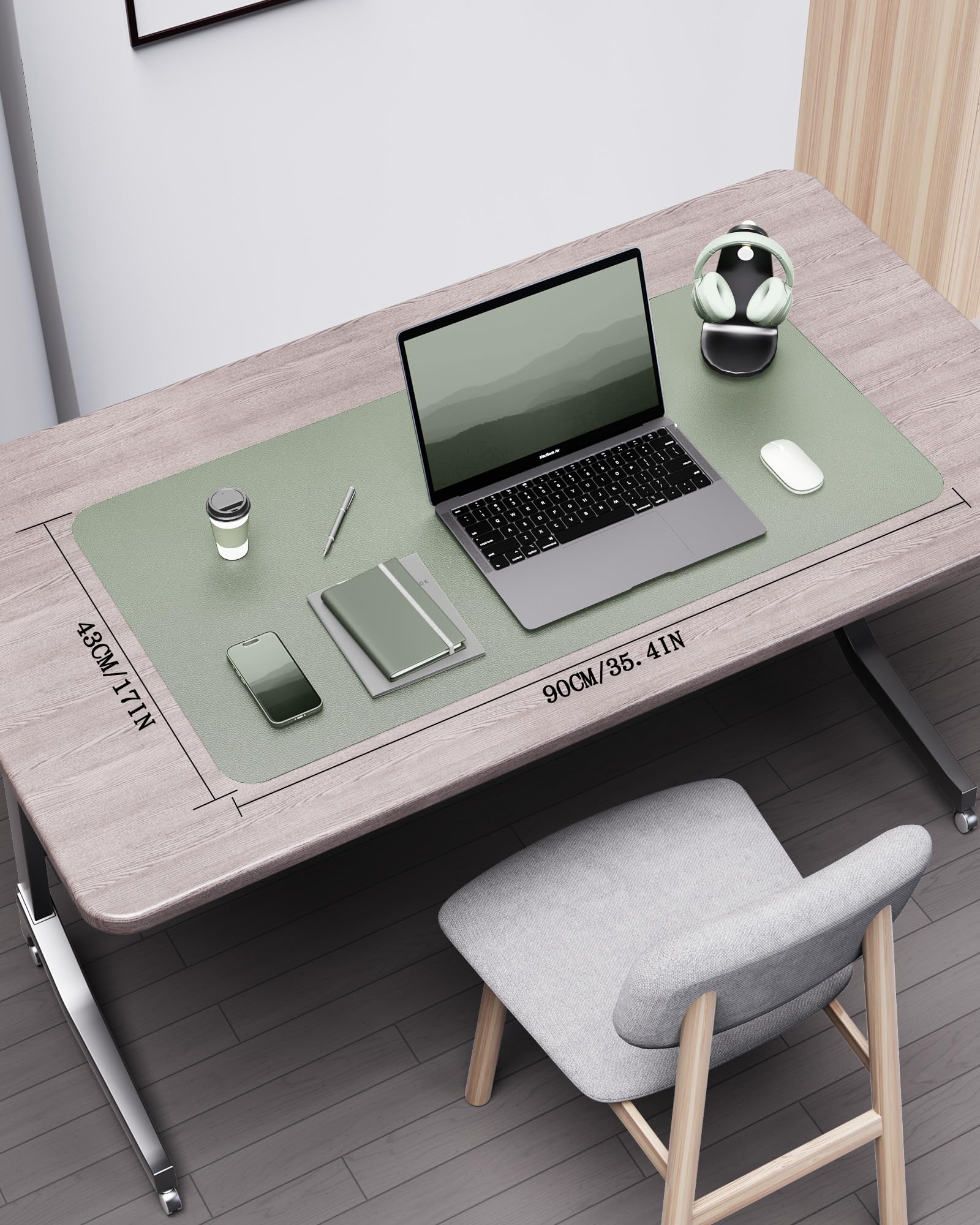YSAGi Double-Sided Desk Pad, 35.4"x17"Leather Desk Mat, Eco Cork Desk Pad Protector,Large Mouse