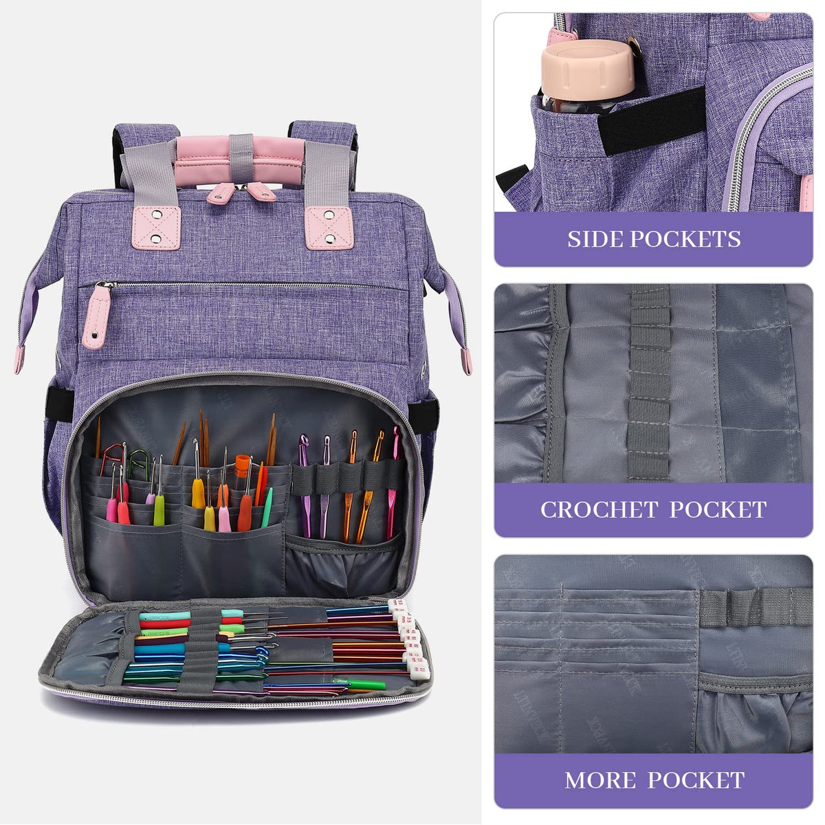 LTINVECK Knitting Bag Backpack,Yarn Storage Organizer Travel Crochet Bag,Large Capacity Tote Bag