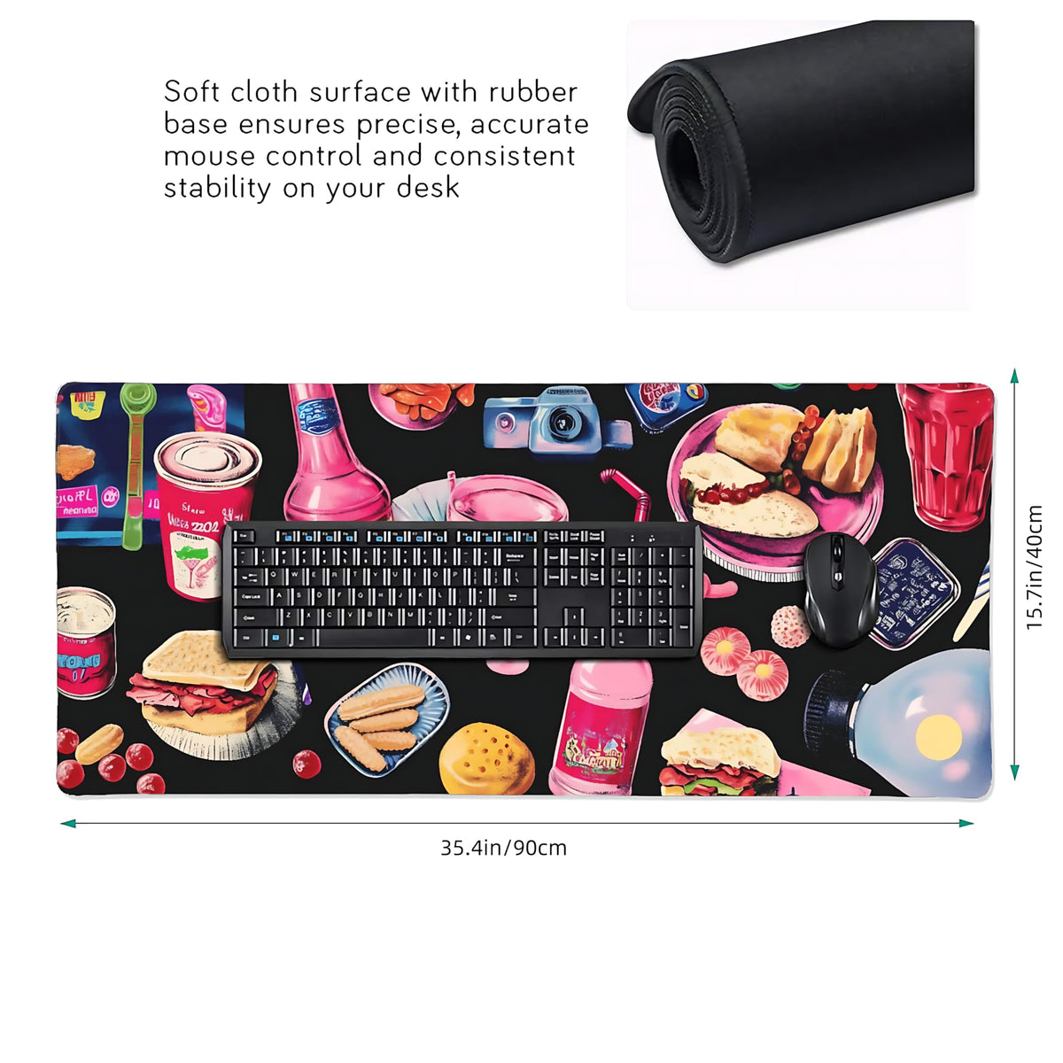 Cute Aesthetic Party Gaming Mouse Pad, Black Pink Minimalist Desk Mat with Anti-Slip Base &
