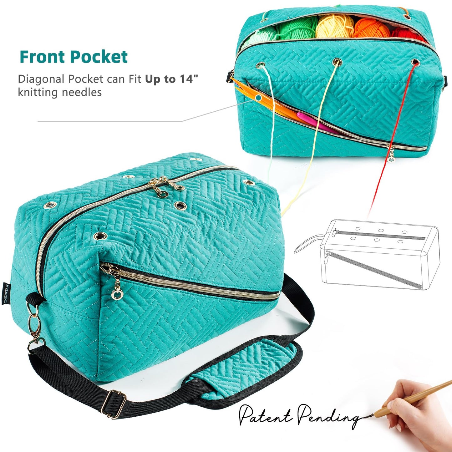 MYBAGZING Crochet Bag Yarn Storage Organizer for Knitting &Crochet Projects