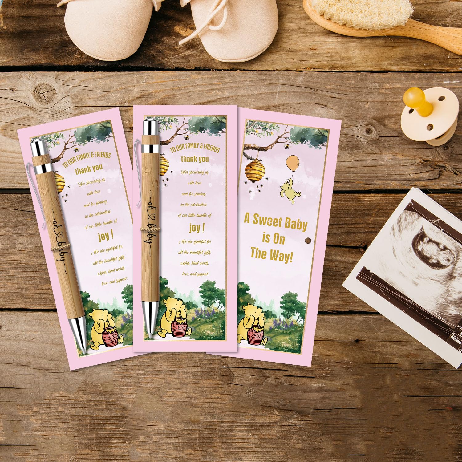 Toerifer 30 Pcs Baby Shower Gifts for Guests, Winnie Baby Shower Sets, Included Bamboo Pens