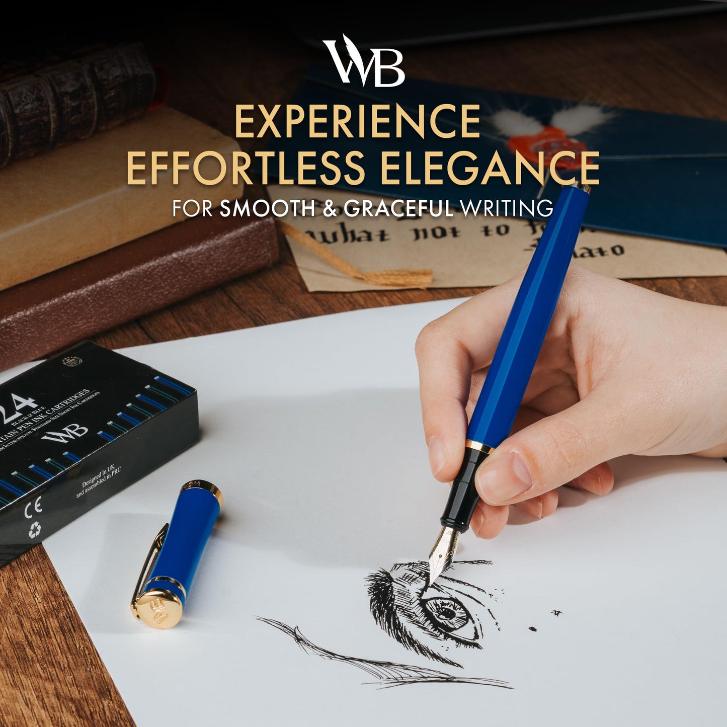 Wordsworth & Black Fountain Pen Set for Writing, Extra Fine Nib, Blue