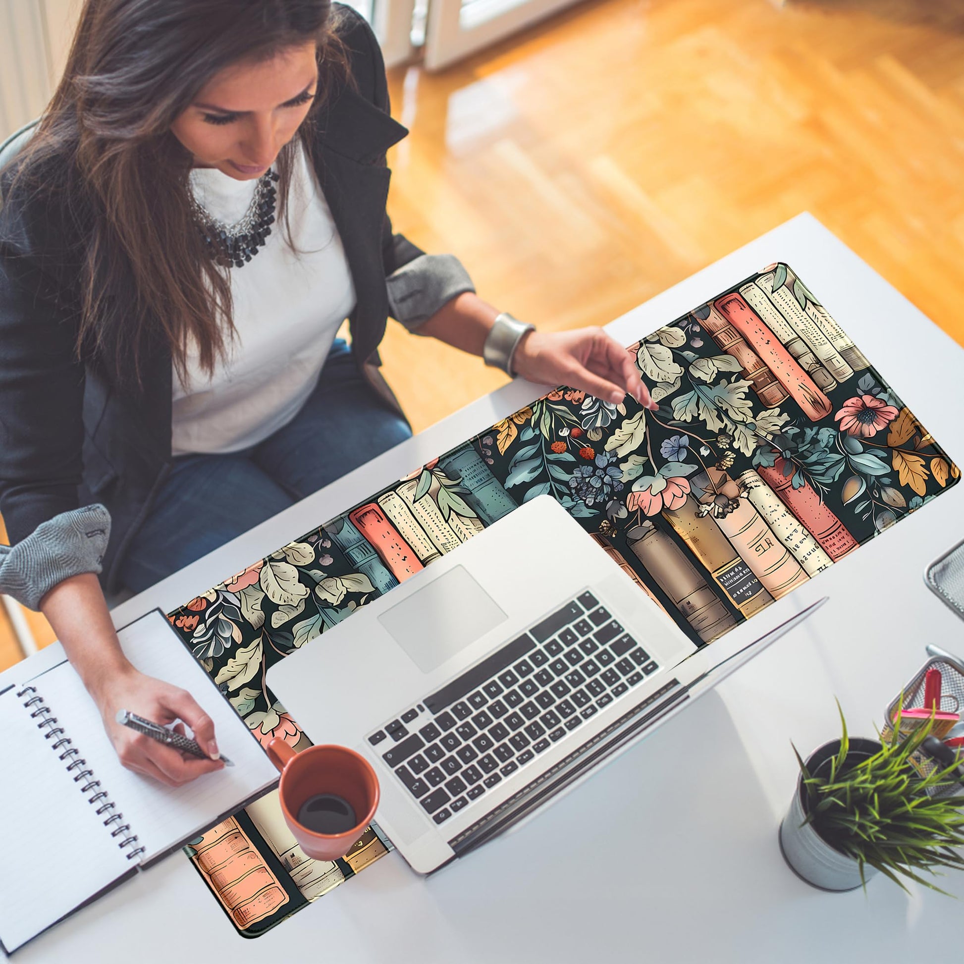 Flowers Desk Pads Gaming Desk Mat Large Keyboard Mouse Pad XL, Book Elements Computer Desktop Mats