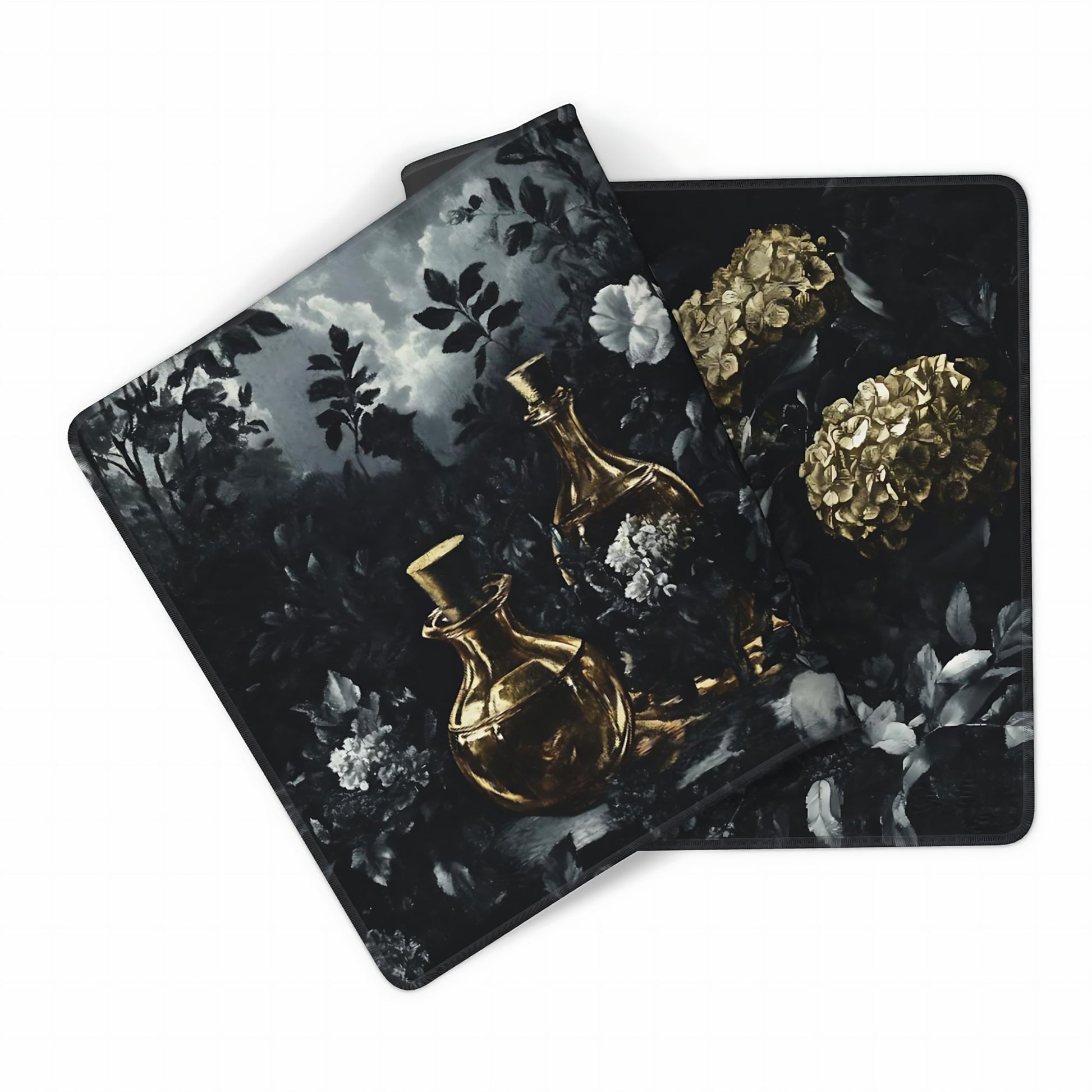 Aesthetic Skull Gaming Mouse Pad, Black Gold Dark Epic Desk Mat with Anti-Slip Base & Stitched