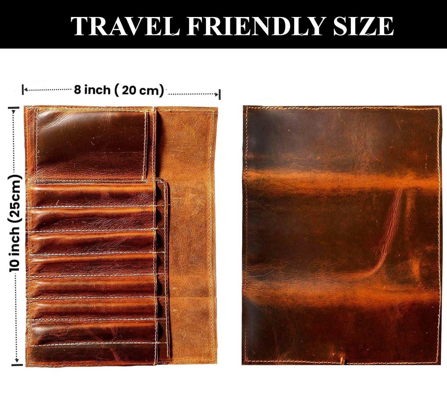 Jaald Genuine Leather Pencil Roll Brush Case Pen Holder Organizer Brushes Ruler Stationary Pouch