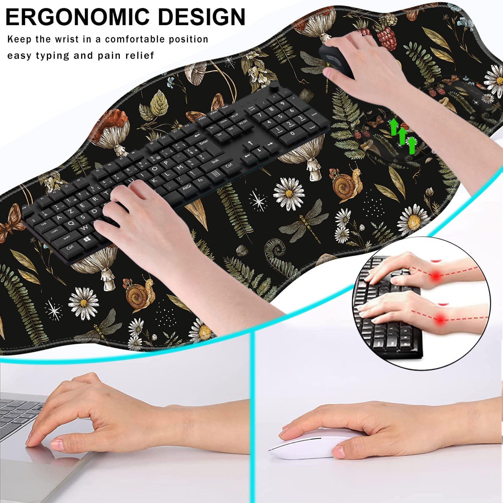 CICPLKSE Mouse Pad with Wrist Support + Desk Mat + Coaster 3 in 1 Set, XXL Large Gaming Mousepad