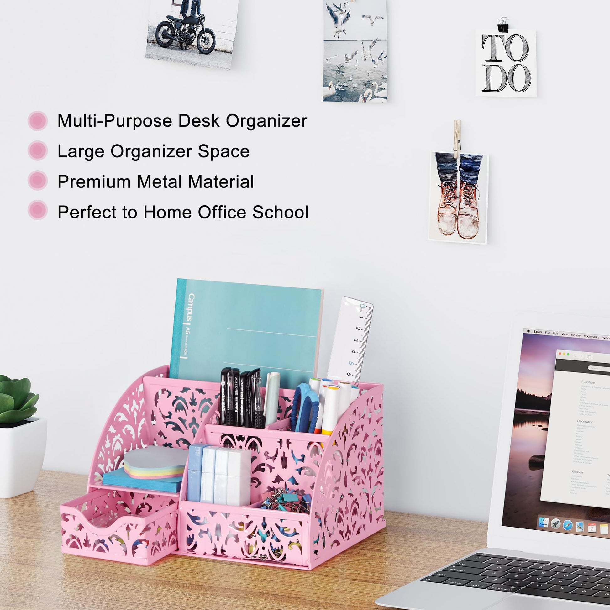 EasyPAG Desk Organizer and Pen Holder for Desk, Mesh Office Supplies Storage Caddy with Drawer for