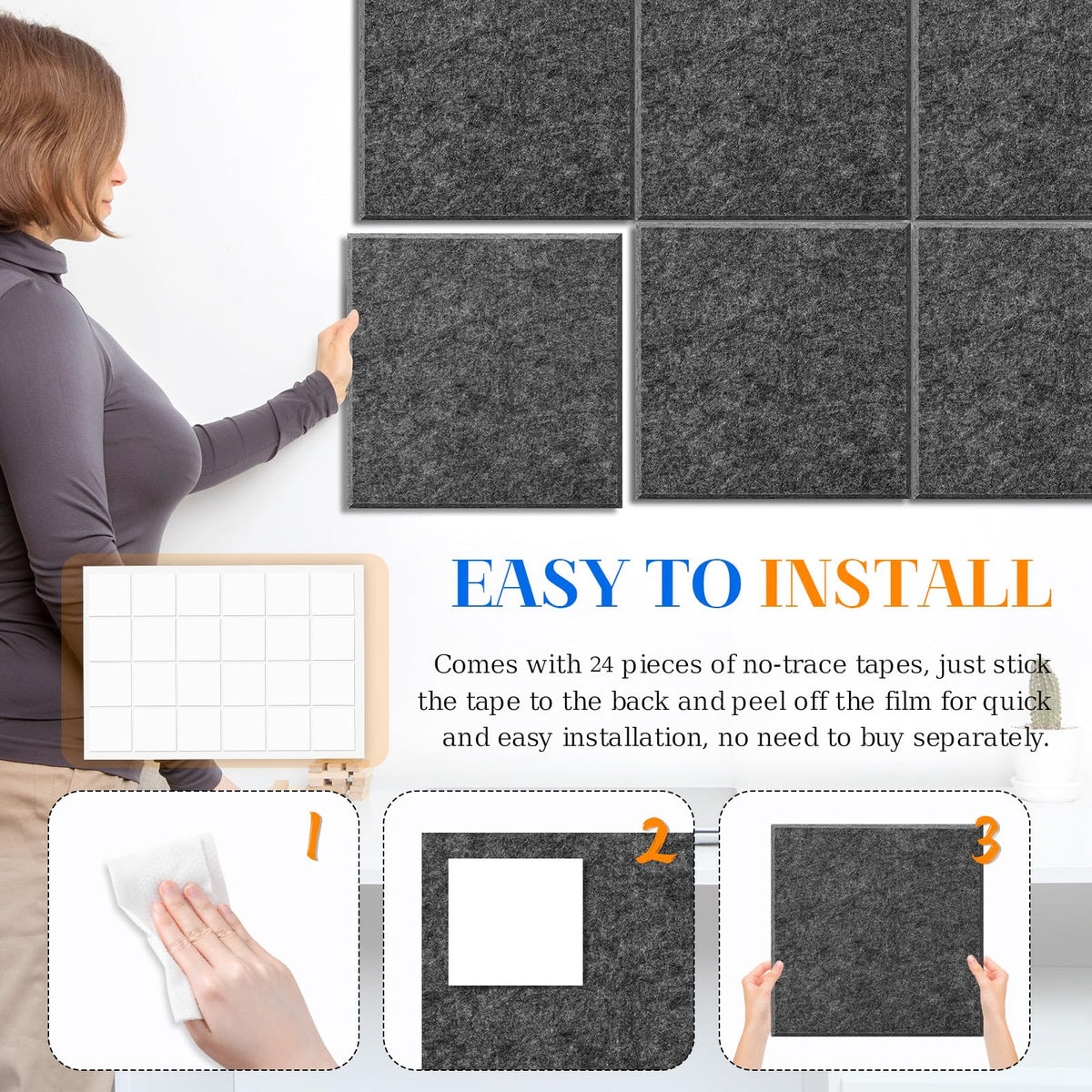 DOLLAR BOSS Felt Cork Board Tiles 48"x36" Bulletin Board, 12 Pcs Dark Grey