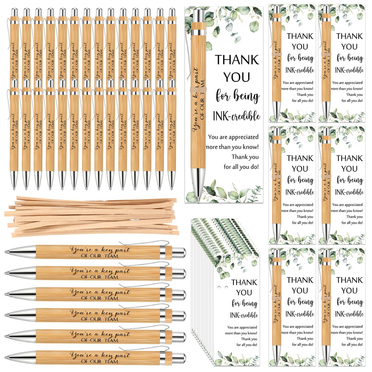 Yeaqee 36 Sets 36 Sets Bamboo Pens with Thank You Card, Team
