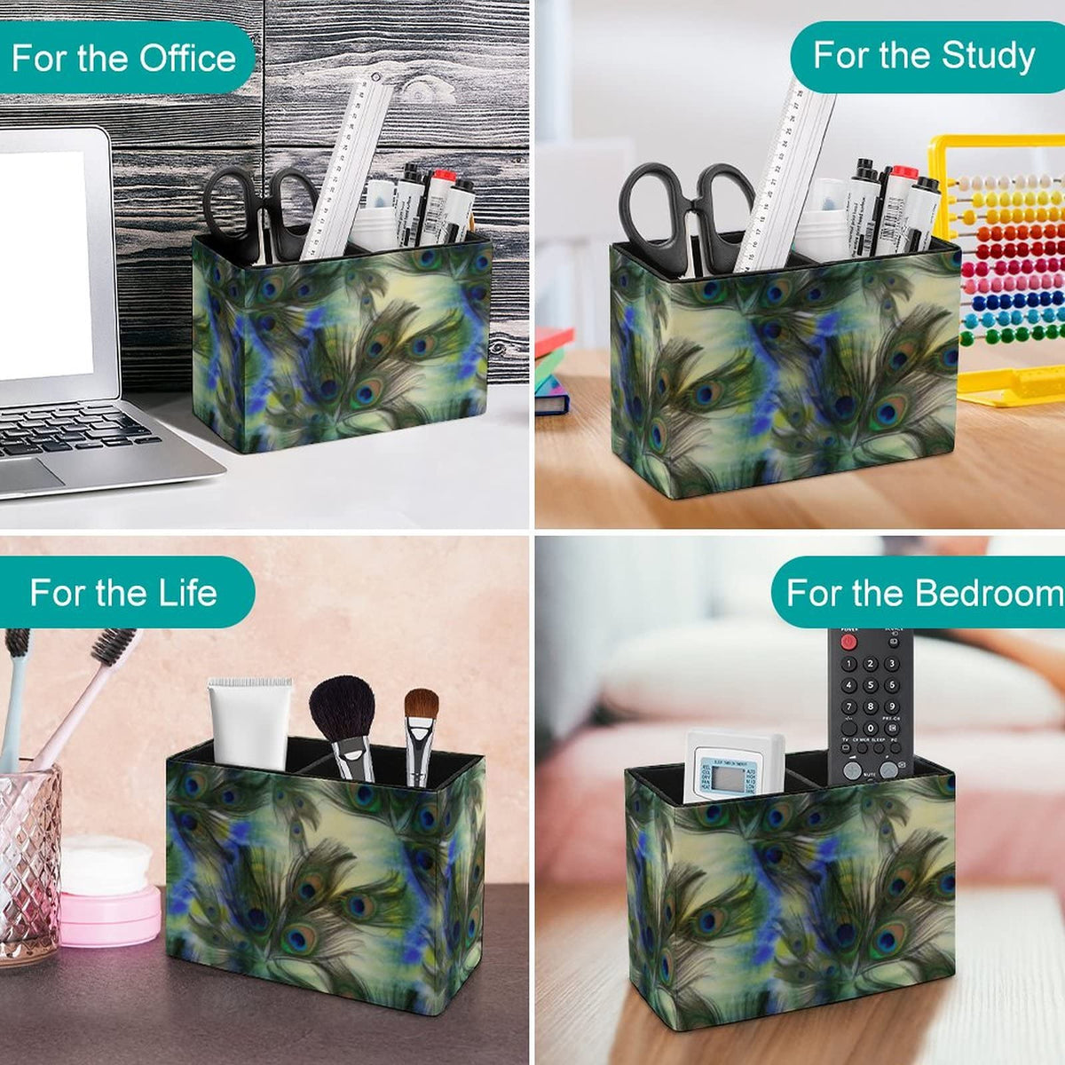 Niapessel Pencil Holder for Desk, Peacock Feathers Pen Holder Storage Desktop Pen Organizer Desk