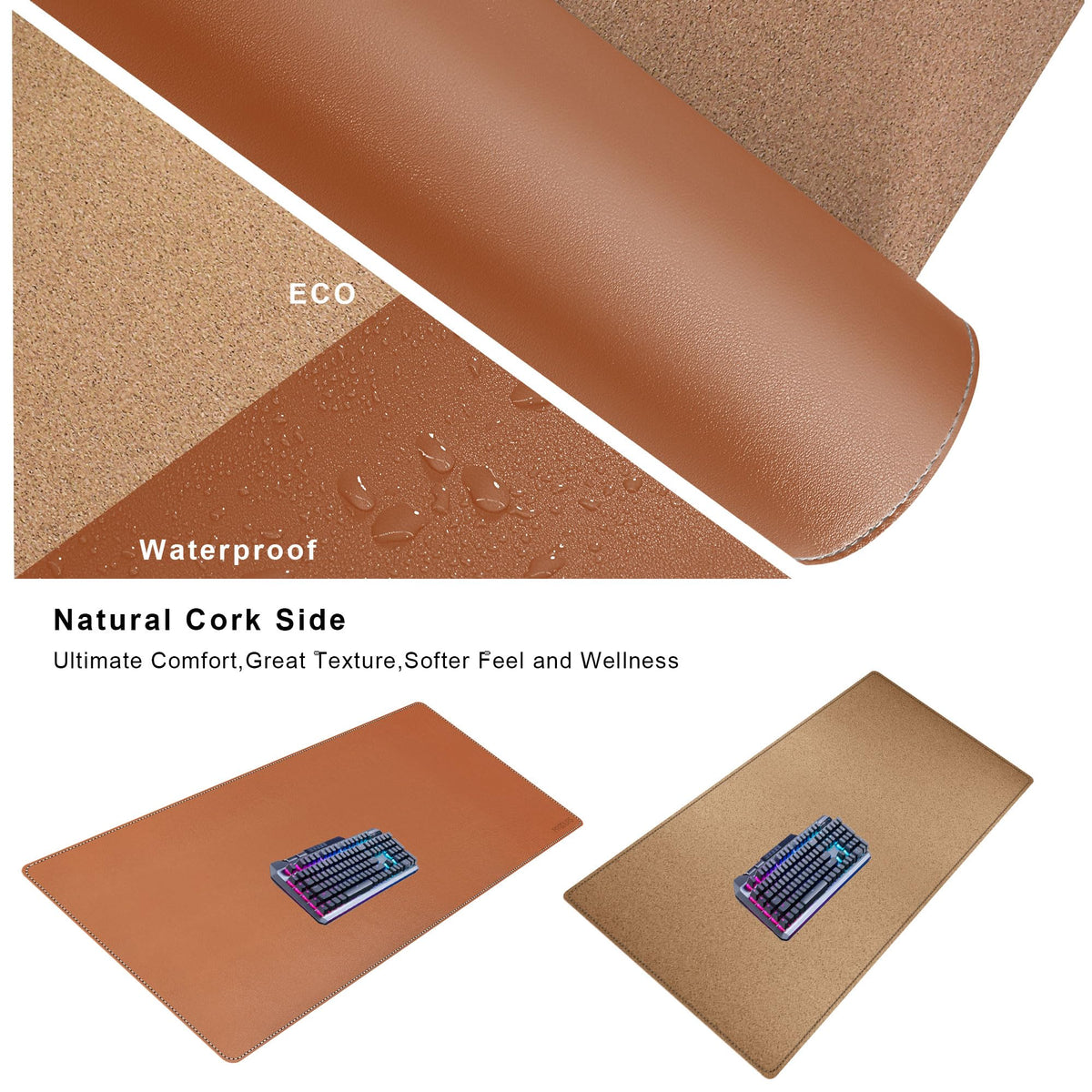 Mydours 48" x 20" XL Large Desk Mat - PU Leather Full Desk Mouse Pad, Brown