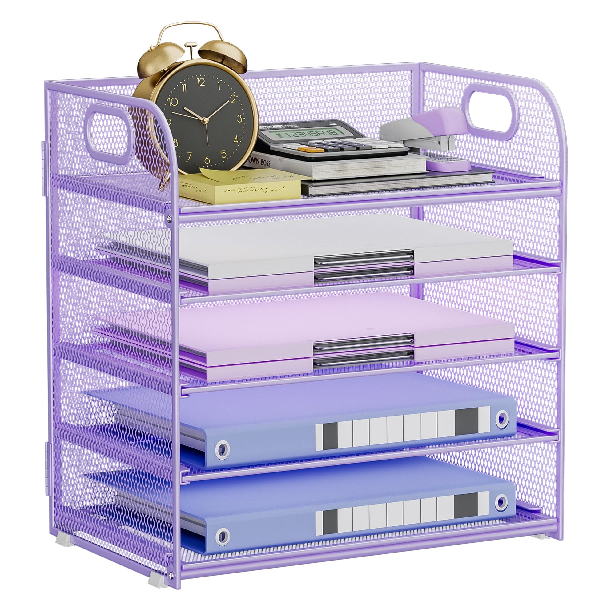 Kinkota 5-Tier Stackable Paper Organizer with Handle, Purple