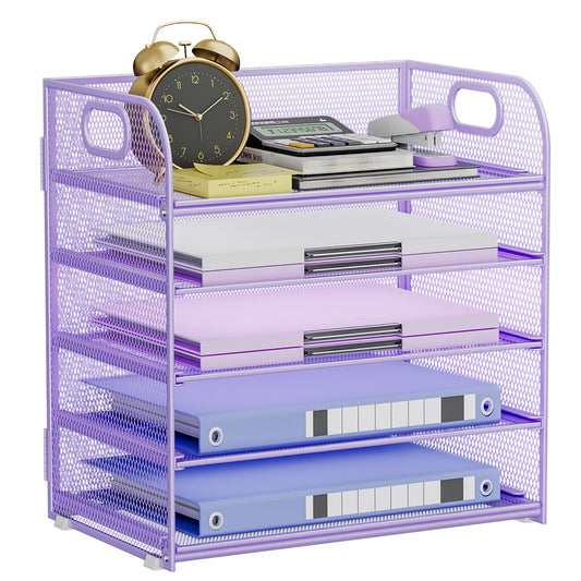Kinkota 5-Tier Stackable Paper Organizer with Handle, Purple