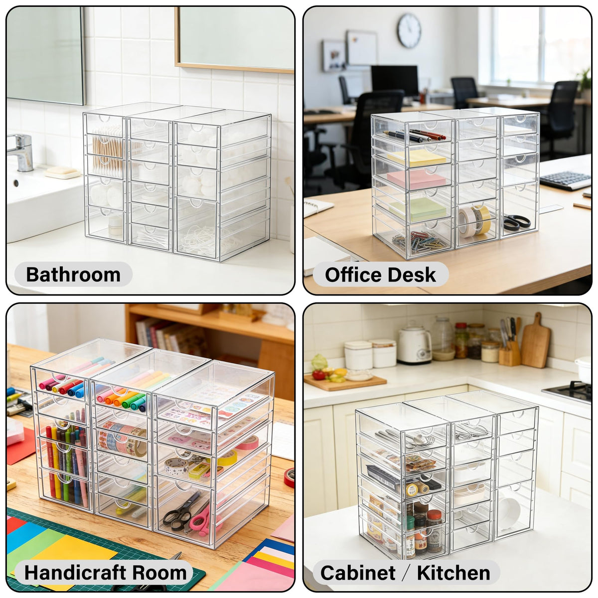 Prsildan 15 Drawers Teacher Toolbox Acrylic Containers, Set of 3