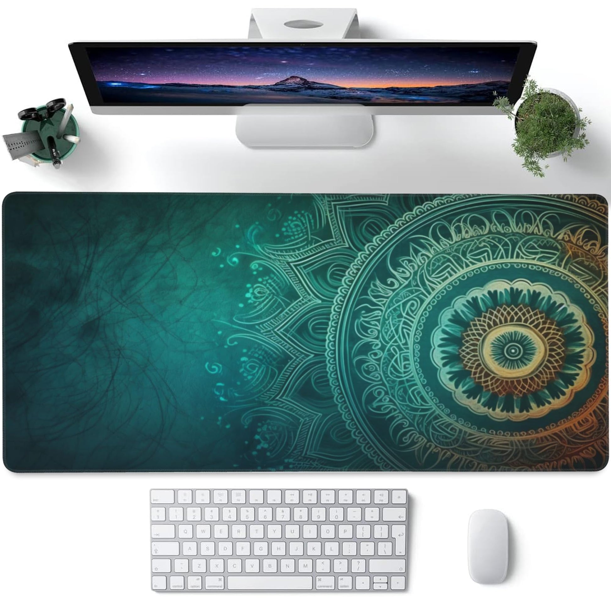 Large Gaming Mouse Pad for Desk,Retro Mandala Flower Desk Mat for Desktop,Mandala Floral Desk Pad
