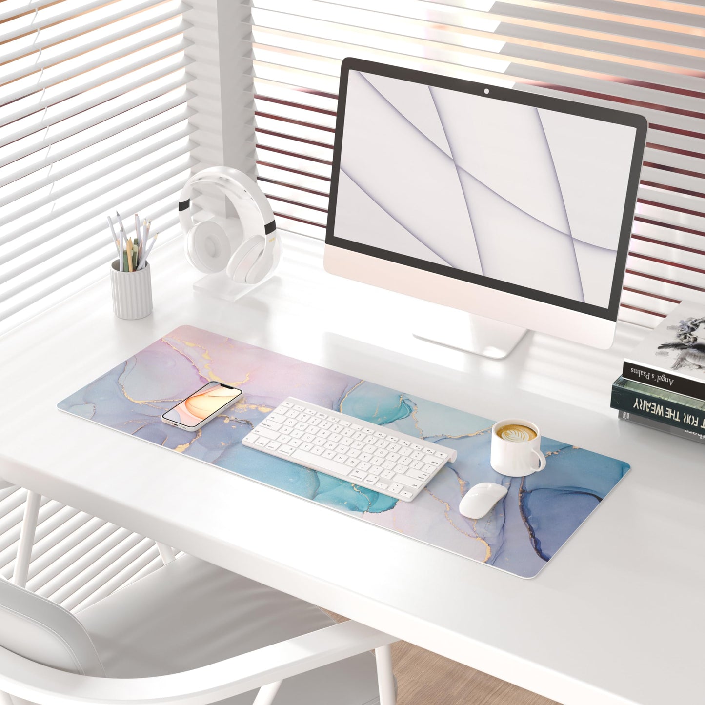 QIYI PU Leather Large Mouse Pad, Waterproof Desk Mat, 31.5" x 11.8", Fluid