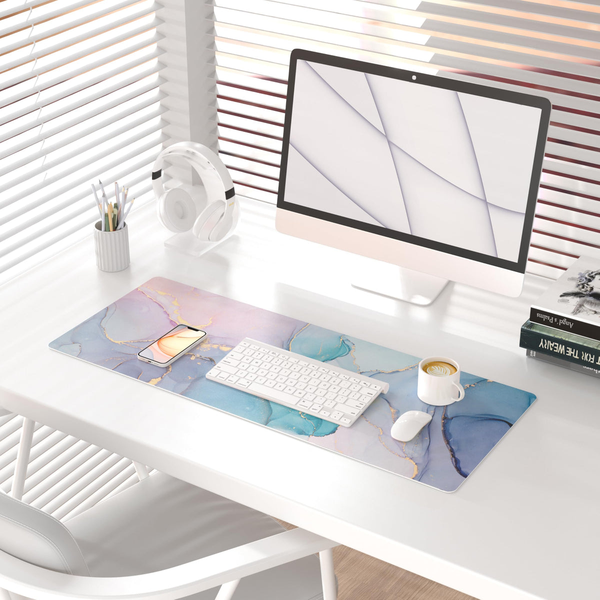QIYI PU Leather Large Mouse Pad, Waterproof Desk Mat, 31.5" x 11.8", Fluid