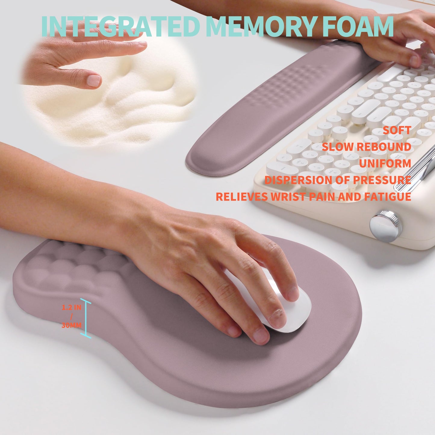 KUOSGM 2-in-1 Ergonomic Set, Wave Rise Keyboard Wrist Rest and Massage Bulge Slope Mouse Pad Wrist