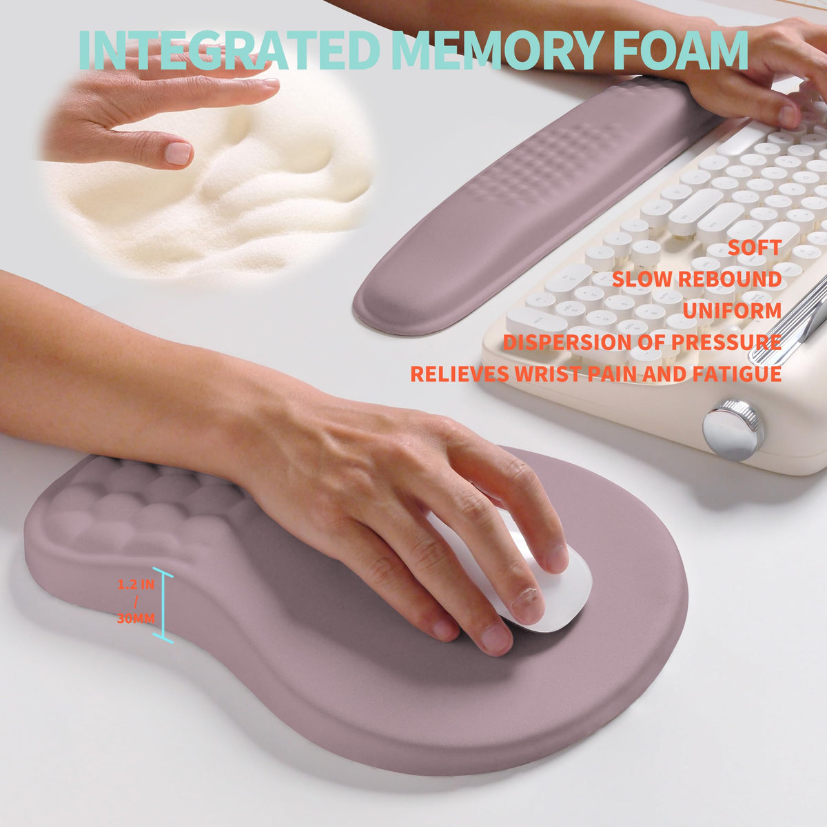 KUOSGM 2-in-1 Ergonomic Set, Wave Rise Keyboard Wrist Rest and Massage Bulge Slope Mouse Pad Wrist