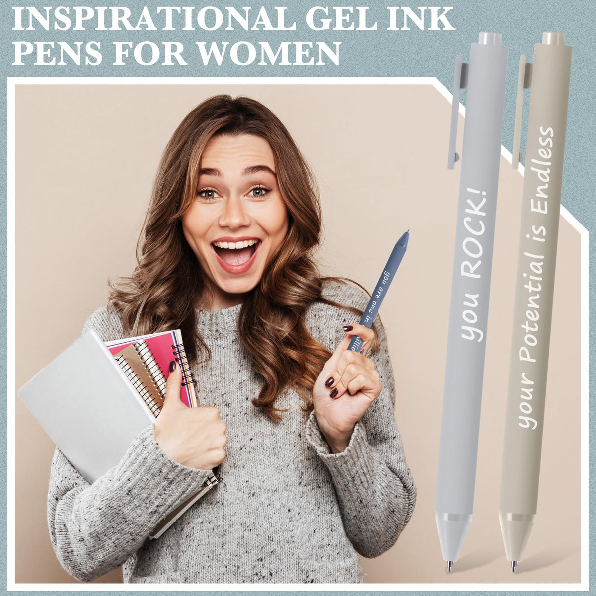 Crtiin 50 Pcs Inspirational Pens Bulk Neutral Tones, Thank Yourself
