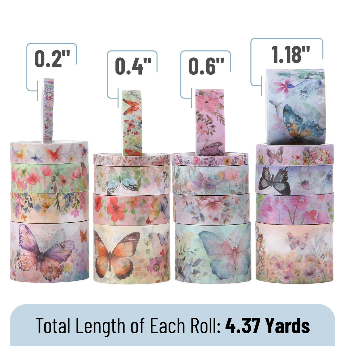 Mr. Pen- Washi Tape Set, 20 Rolls, Assorted Sizes, 4.37 Yards/Roll