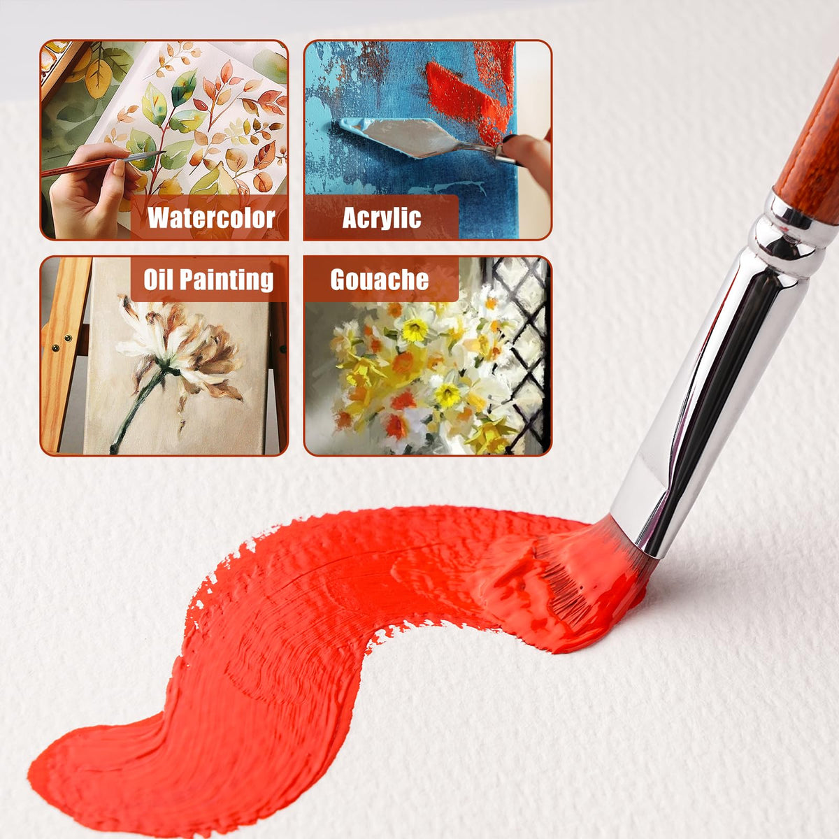 14pcs Acrylic Paint Brushes, Professional Synthetic Bristles Paint Brush Set with Extra Palette