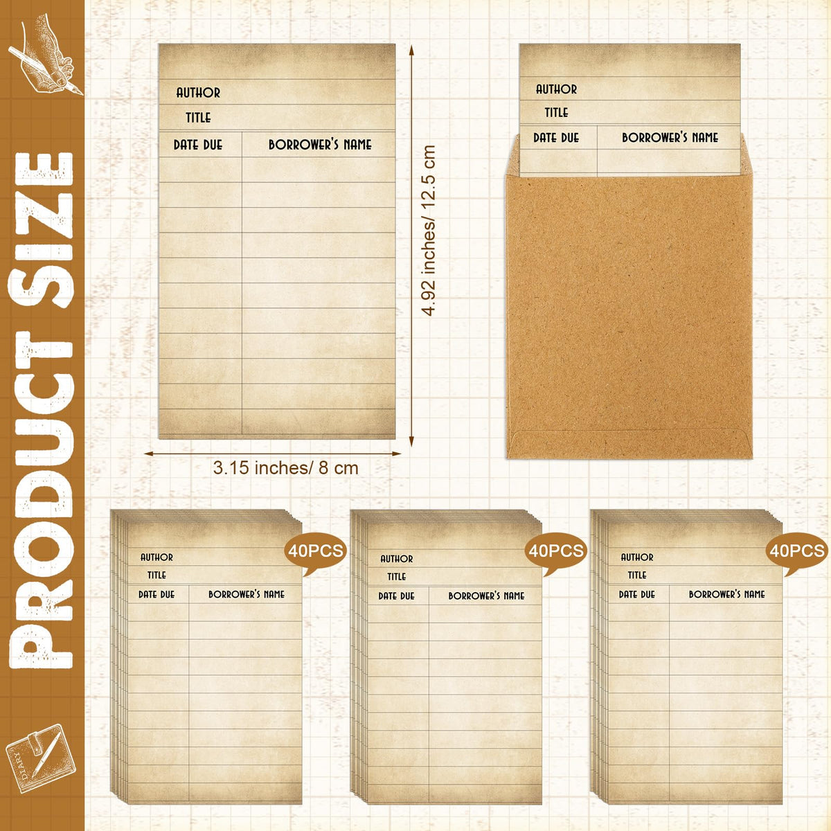 Roowest 120 Pack Library Card Pockets Library Checkout Index Cards, Retro