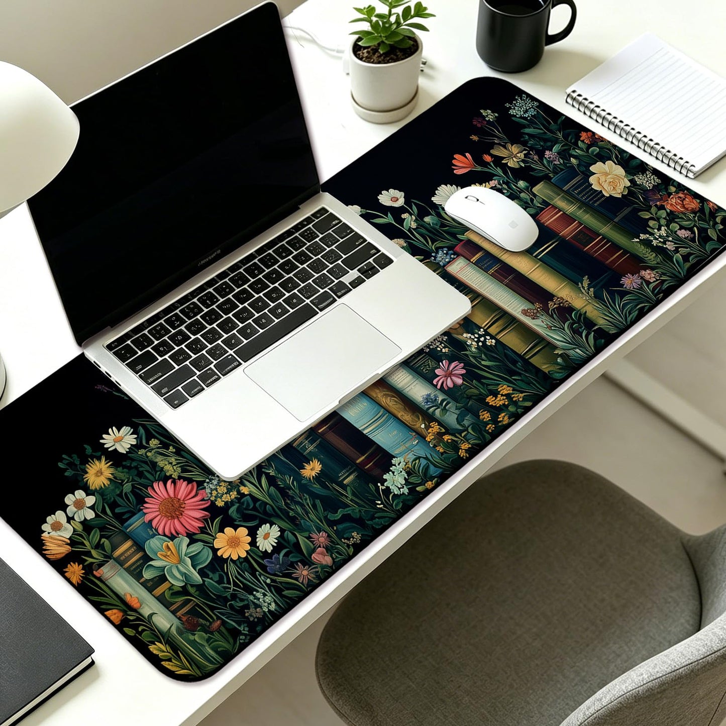 JIANG100 Fantasy Pretty Wildflower Book Gaming Desk Mat, Extended Mouse Pad