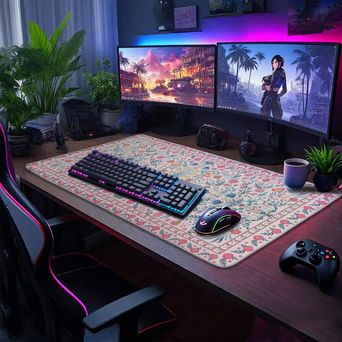 Mcapirivo Large Gaming Mouse Pad Desk Mat 31.5"x15.7" Pink Floral