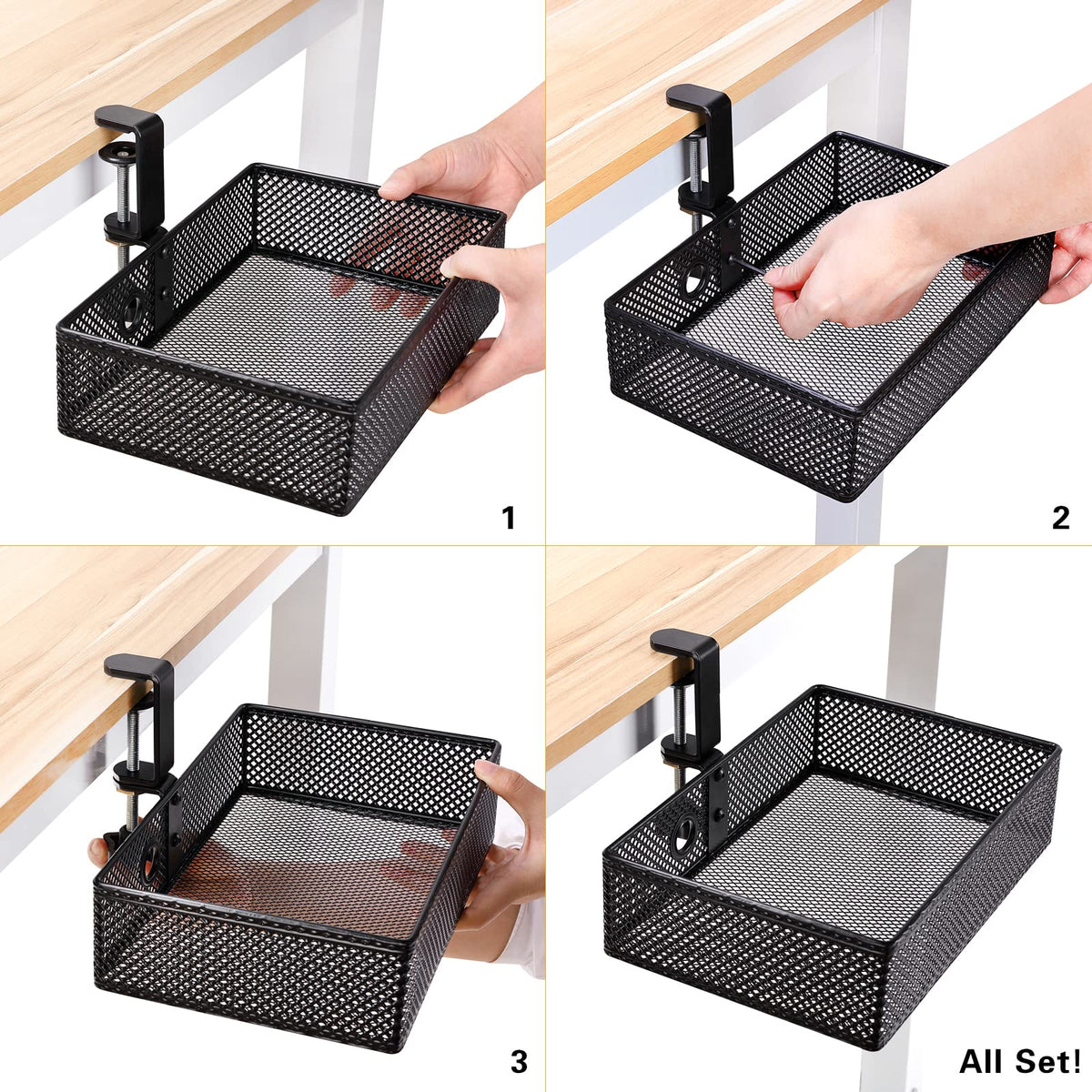 Under Desk Drawer, Clamp on Desk Organizer Hanging Desk Storage Under Table