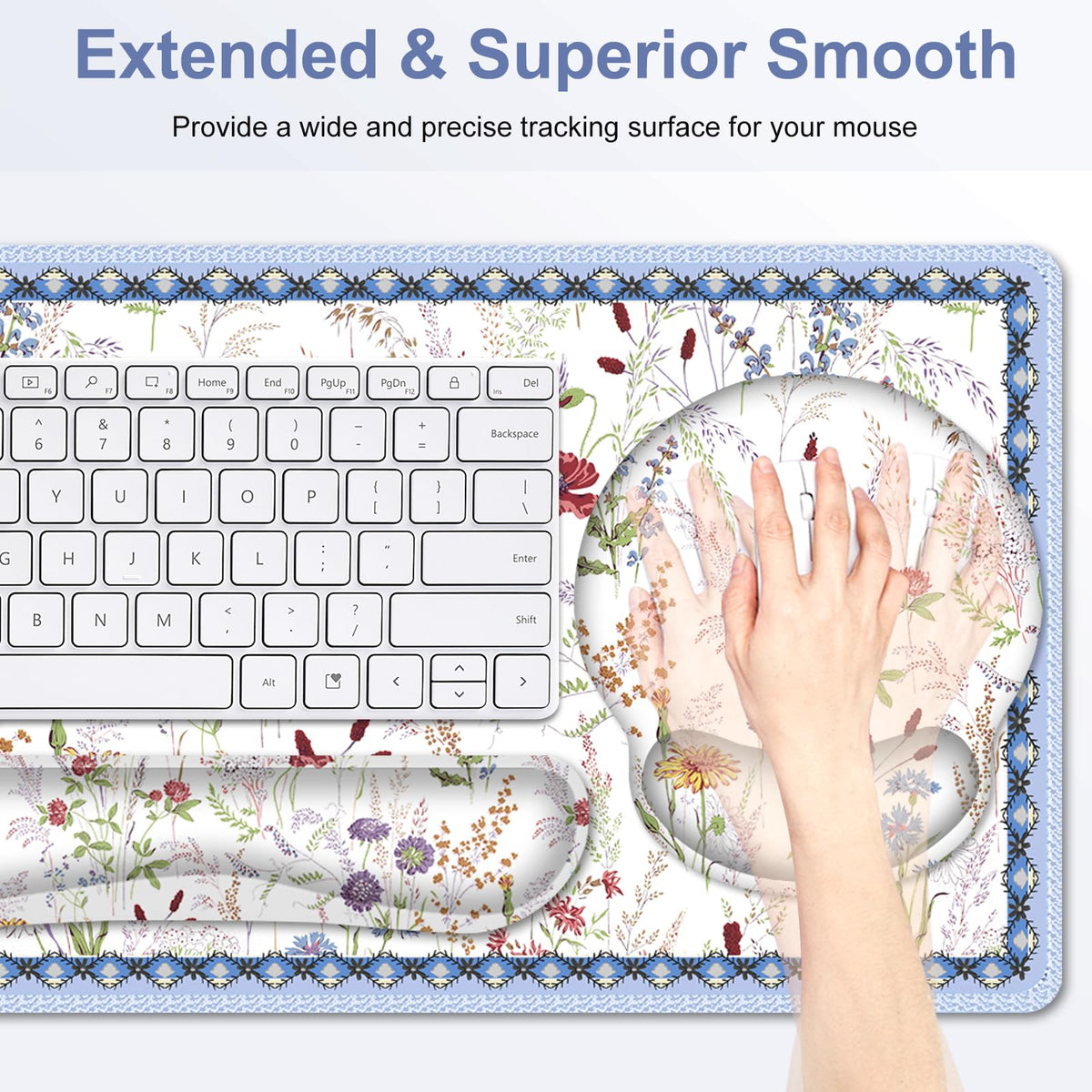 NXZGO Floral Desk Mat, 4in1 Large Mouse Pad with Wrist Rest, Cute Desk Mat, Anti-Slip XXL Computer