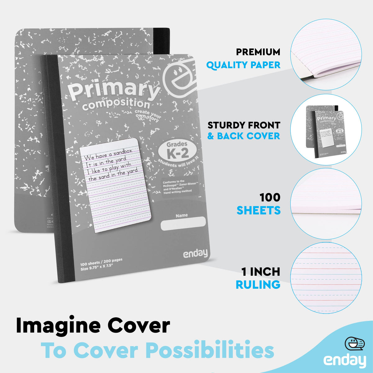 Enday Primary Composition Notebook K-2, Primary Ruled Composition Book, Primary Composition