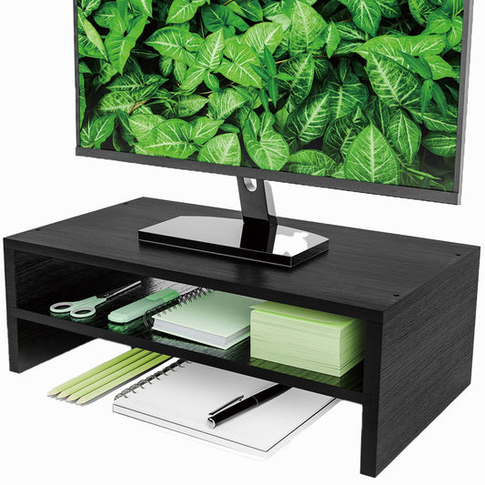 Simple Trending 2-Tier Monitor Stand Riser, Desk Storage Organizer, Black