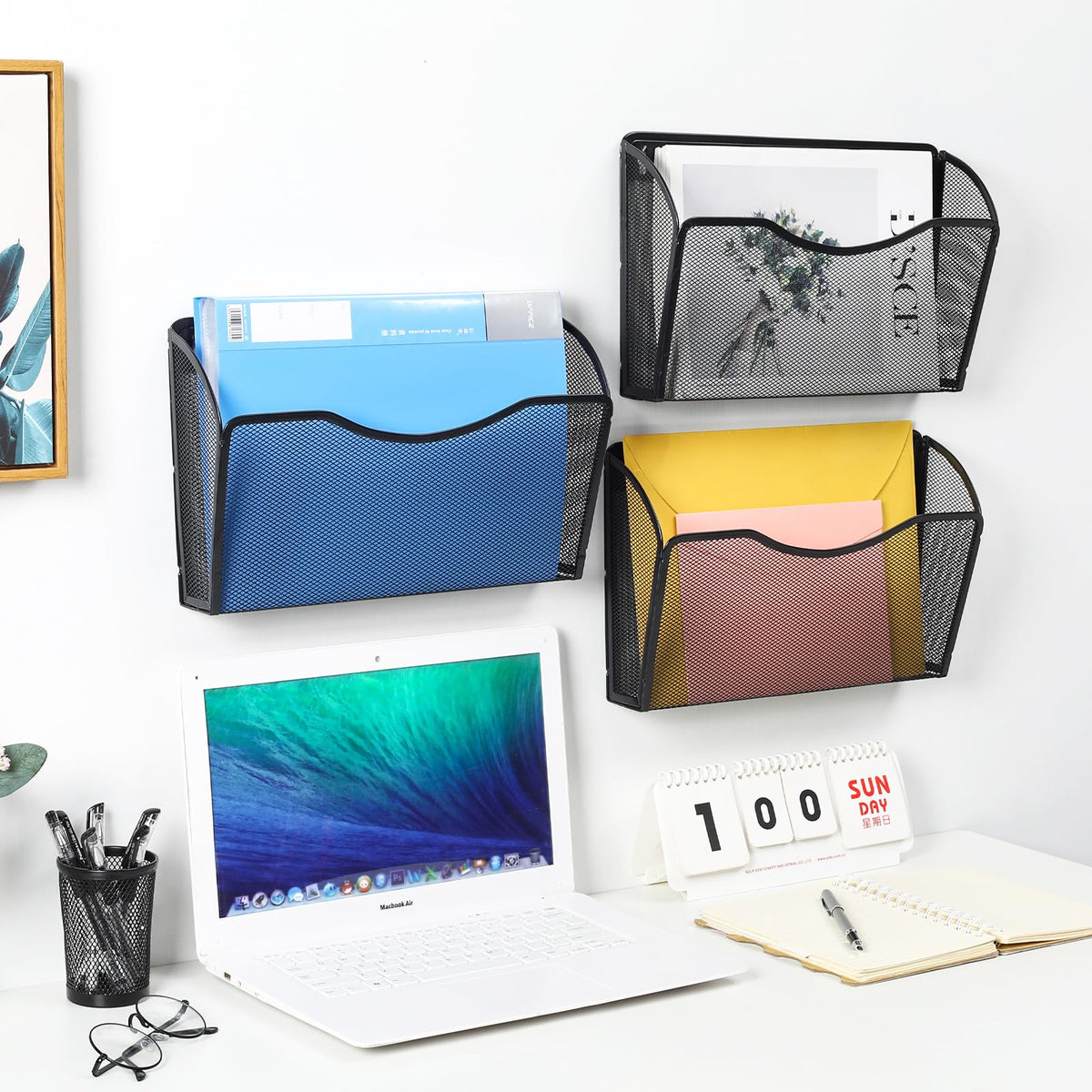 PAG-Mass 6 Pockets Wall File Organizer Metal Mesh Hanging Document Paper Holder Wall Mount Magazine