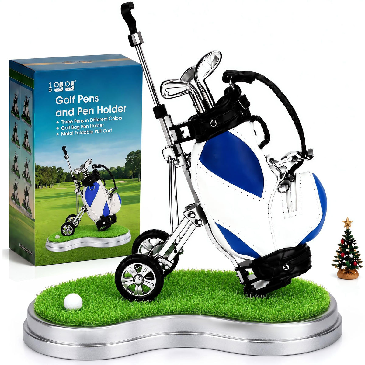 10L0L Golf Pens with Golf Bag Holder, Novelty Unique with 3 Pieces Aluminum Pen for Golf Fanatic
