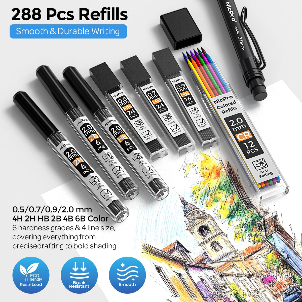 Nicpro 6PCS Art Mechanical Pencil Set,HD1000 Mechanical Drawing Pencils