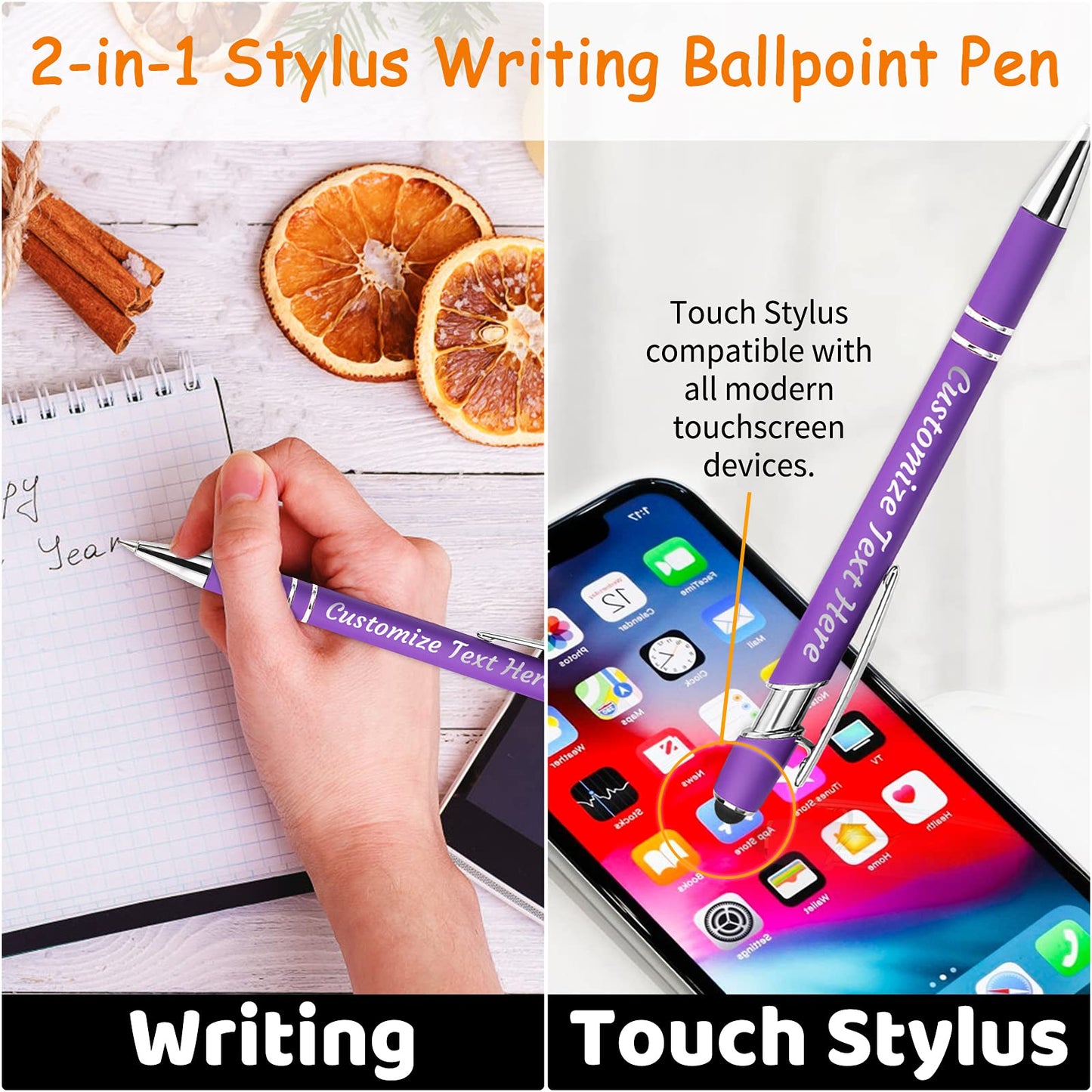 12 PCS Custom Pens Personalized Bulk, Customized Engraving Ballpoint Pens with Stylus Name or Text