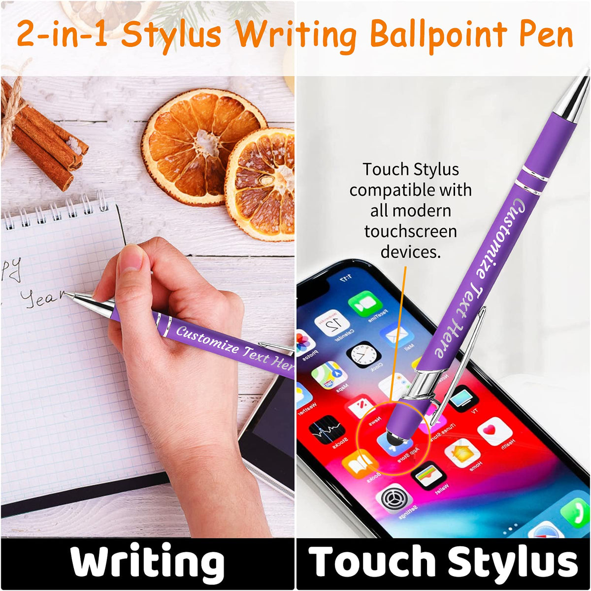 12 PCS Custom Pens Personalized Bulk, Customized Engraving Ballpoint Pens with Stylus Name or Text