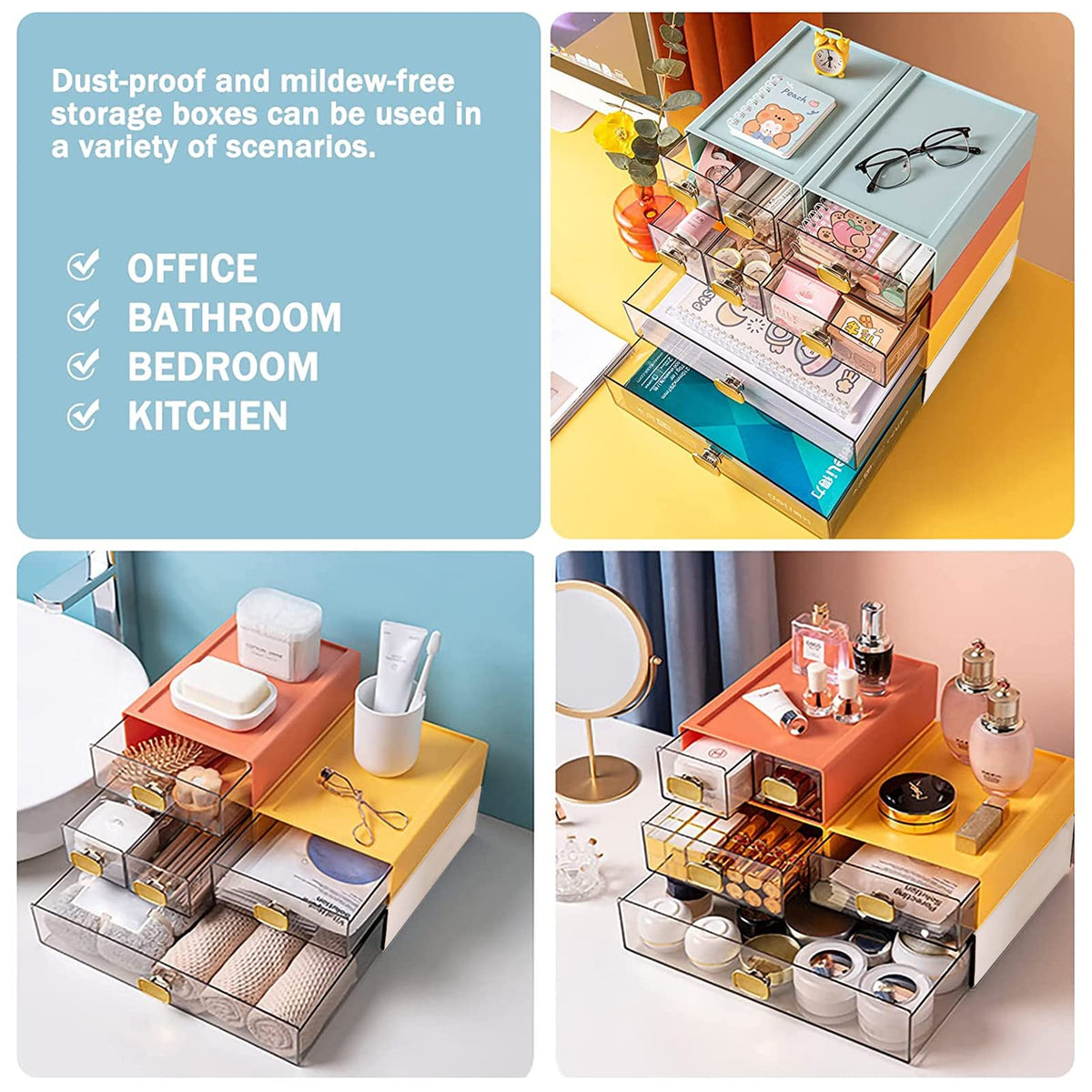 DETEIN 2PACK Stackable Desktop Storage Organizer Plastic Desk Organizer with Drawer Stacking Drawer
