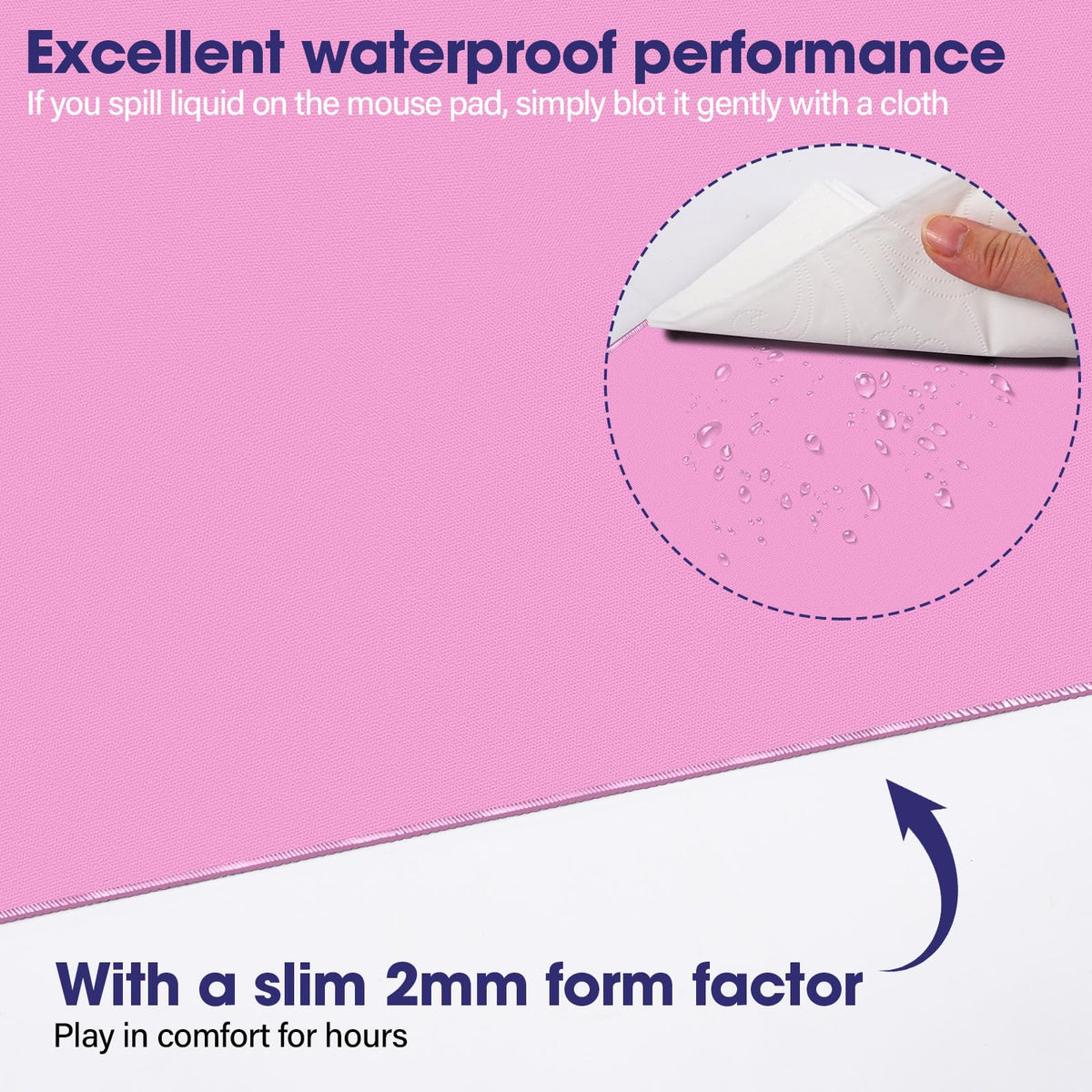 31.5" x 15.7" Waterproof Fabric Mouse Pad, Rubber Anti-Slip, Light Pink