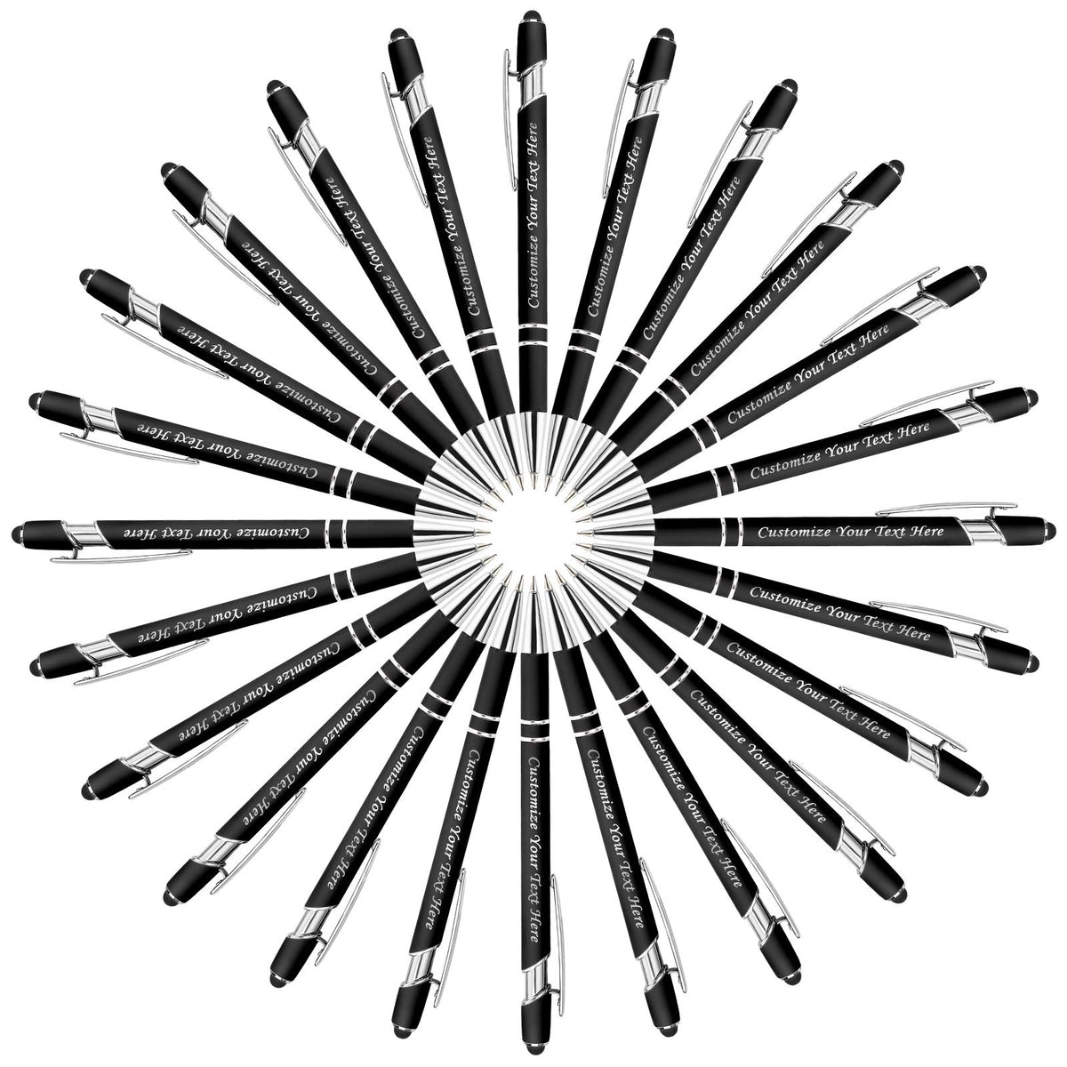 Personalized Pens with Stylus Tip, Custom Engraving Pens 24PCS, Soft Touch Ballpoint Pen, Printed