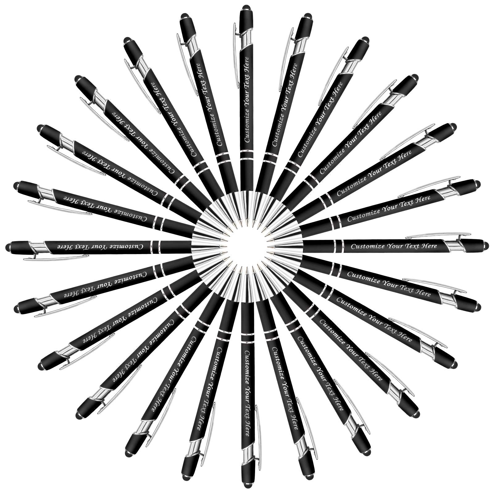 Personalized Pens with Stylus Tip, Custom Engraving Pens 24PCS, Soft Touch Ballpoint Pen, Printed
