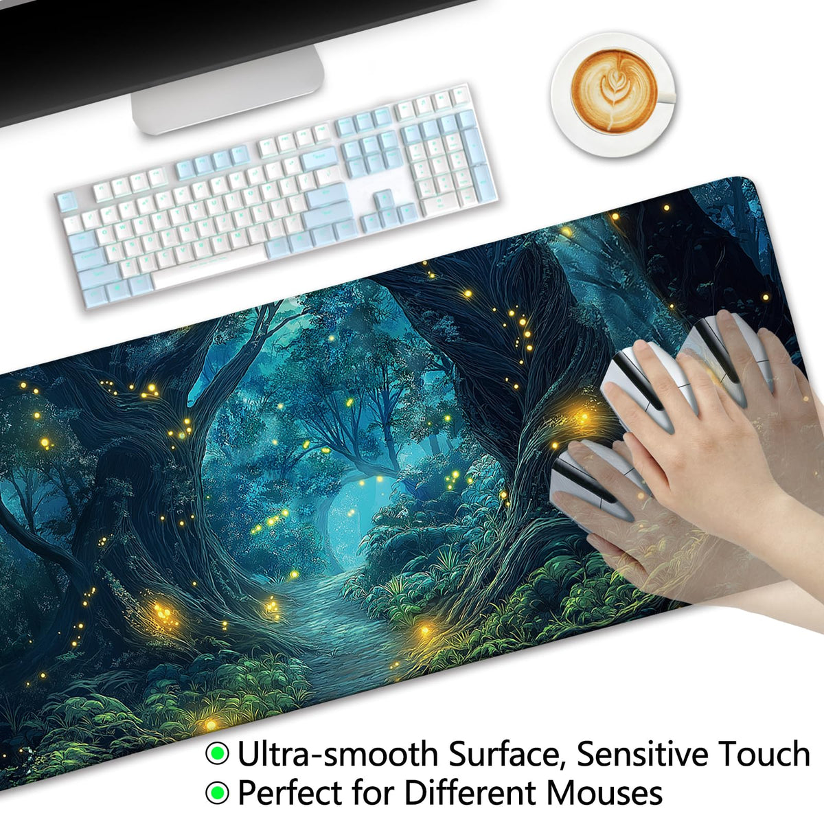 LIMKRIAN Firefly Forest Mouse Pad Large Desk Mat, Extra Large Gaming Computer Mousepad with