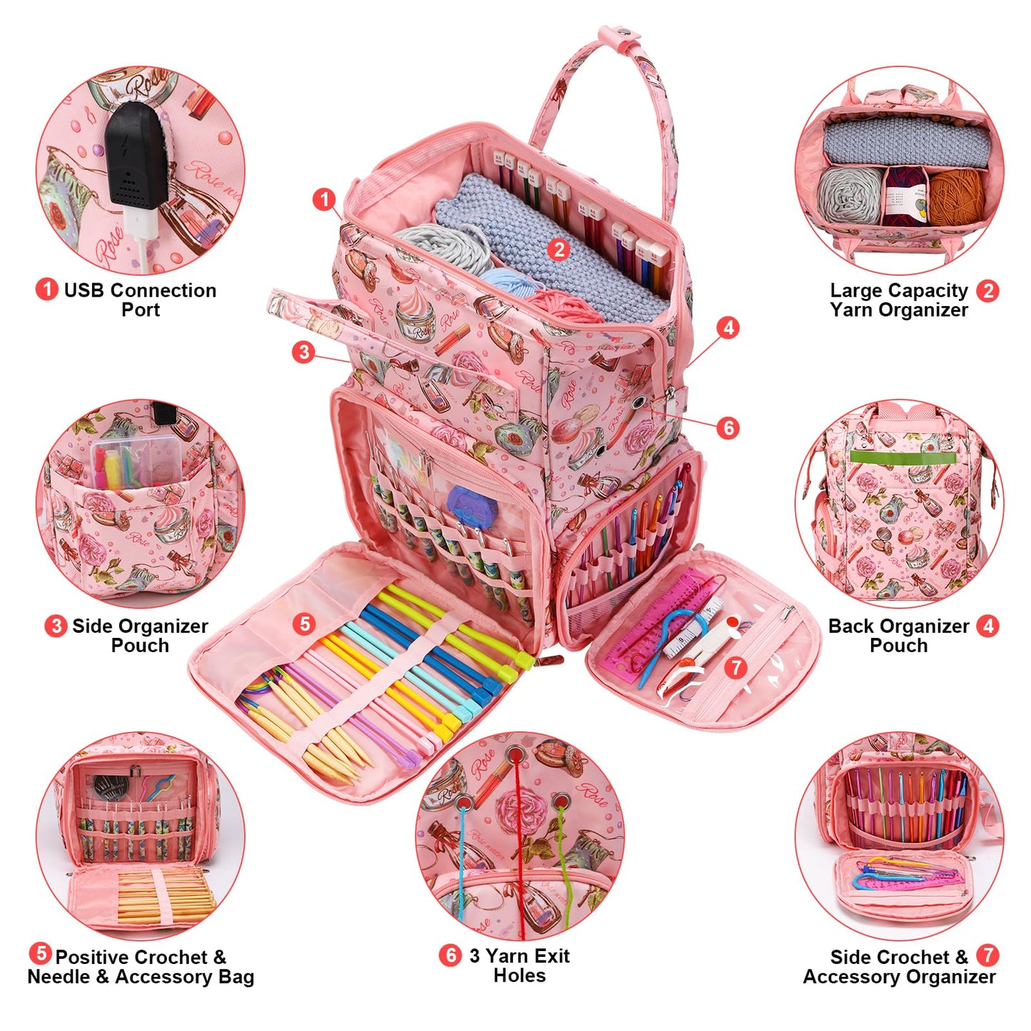 KOKNIT Crochet bag,knitting bag Backpack and Tote Bag Large capacity Yarn Storage Travel Women